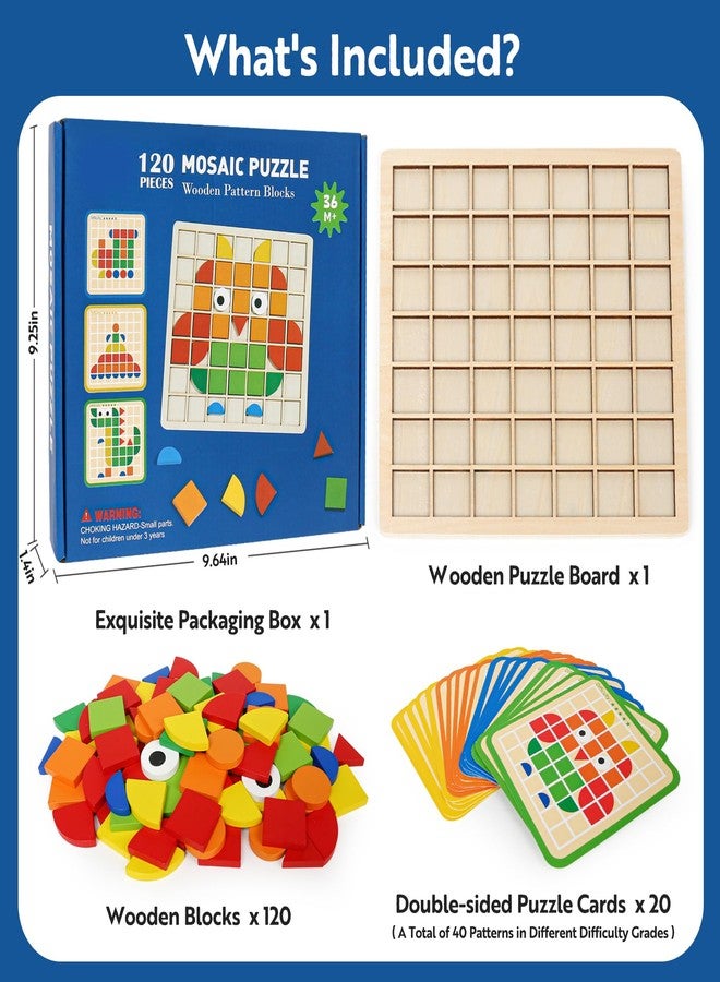 FQKIOMY Wooden Stacking Puzzle Toy,120 Pcs Colorful Pattern Blocks Set Geometric Shape Puzzles for Kids Ages 3+, Montessori Preschool Educational STEM Puzzle Toys for Classroom Learning Kindergarten - Image 5